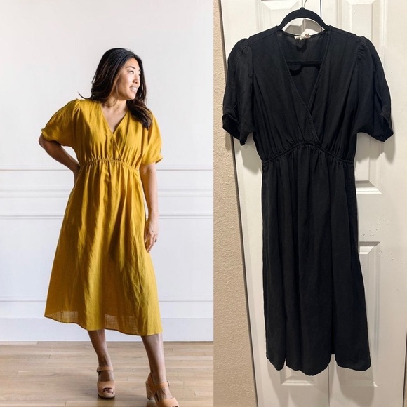 The Korner Empire Dress in Black Linen/Tencel blend Boho Lagenlook Cottagecore,M - Picture 1 of 14